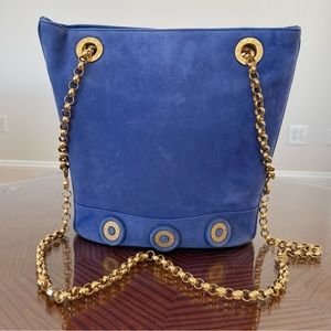 Tiffany & Co. blue suede bucket bag with gold hardware